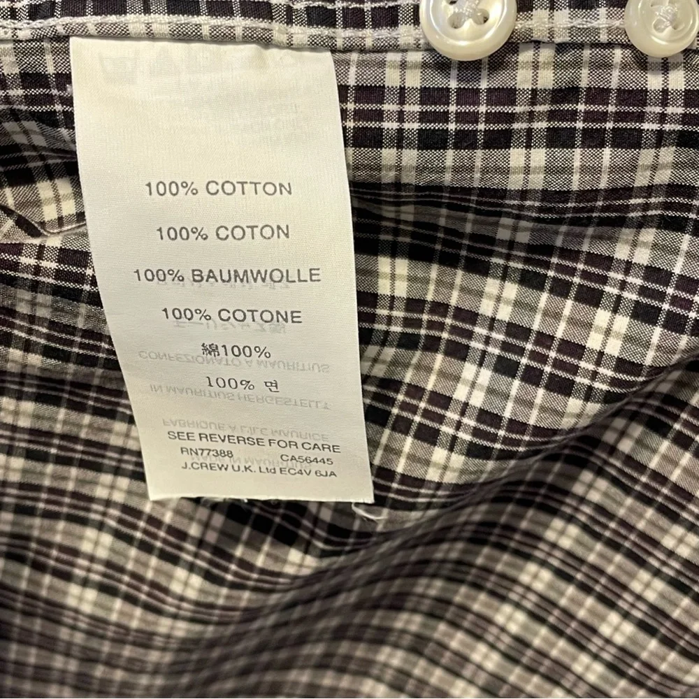 J. Crew Men's Deep Plum and Gray Plaid Shirt Size M Slim 100% Cotton